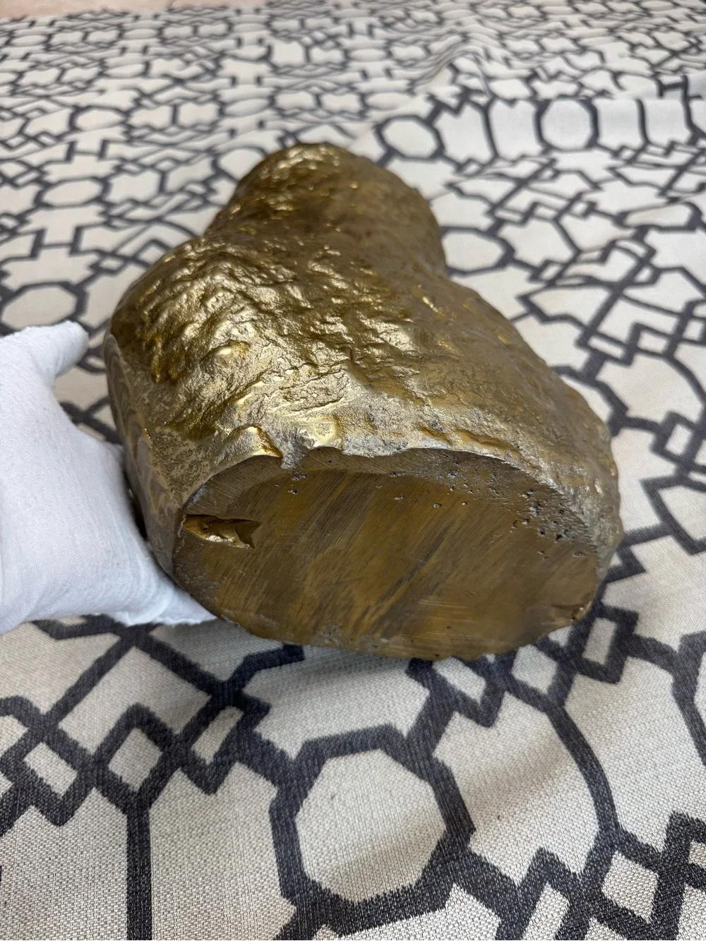 Organic Sculptural Gold Metal Vase Brutalist Style Heavy Statement Decor